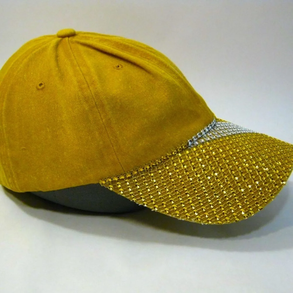 Gold/Yellow Silver Fashion Bling Faded 100% Cotton Streetwear Baseball Cap Hat - Picture 7 of 10